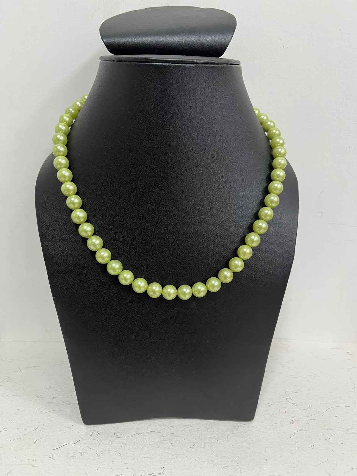 Handmade 8 mm Simulated Pista Green Pearl Adjustable Mala Single Strand - Necklace