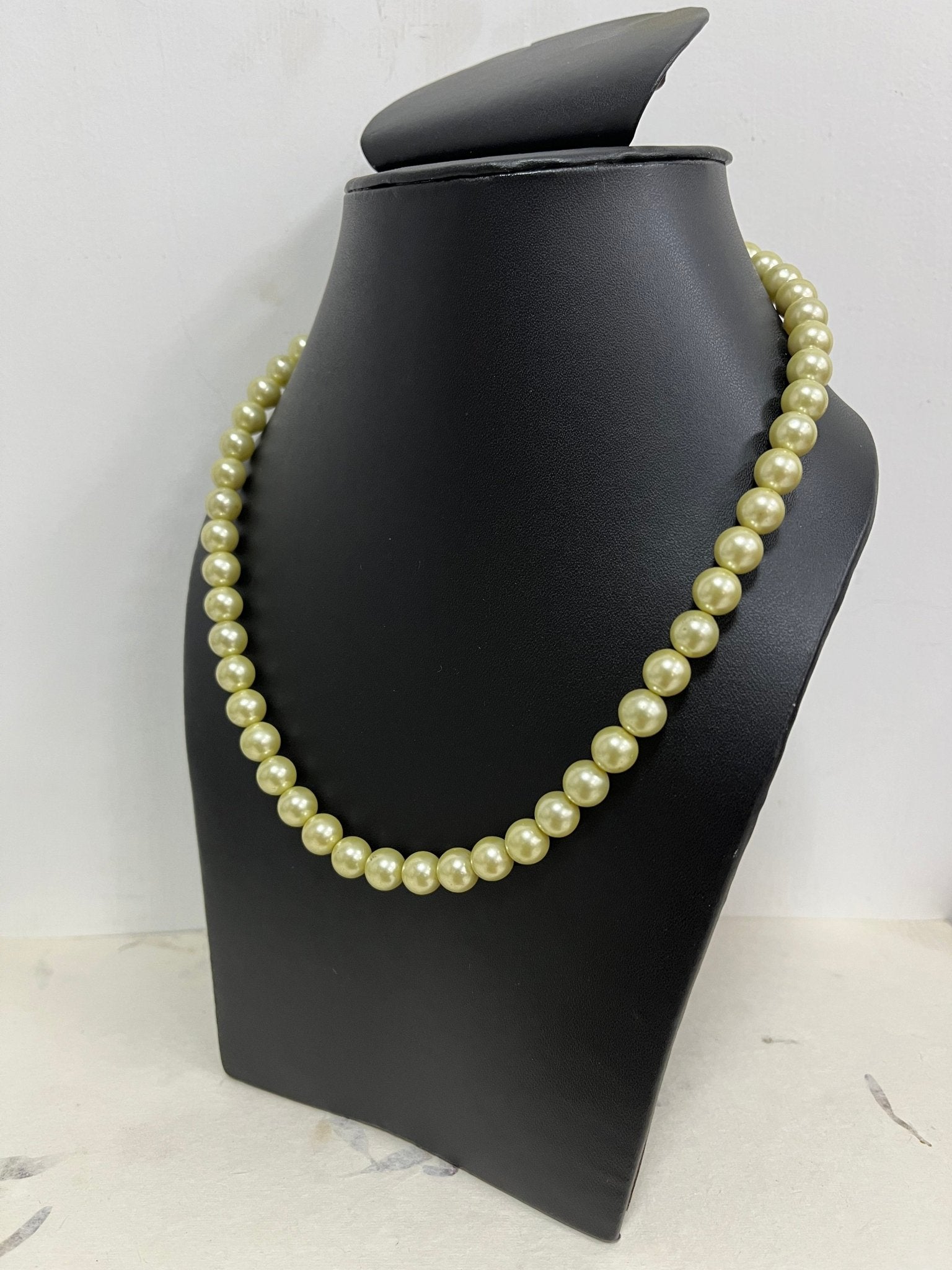 Handmade 8 mm Simulated Pista Green Pearl Adjustable Mala Single Strand - Necklace