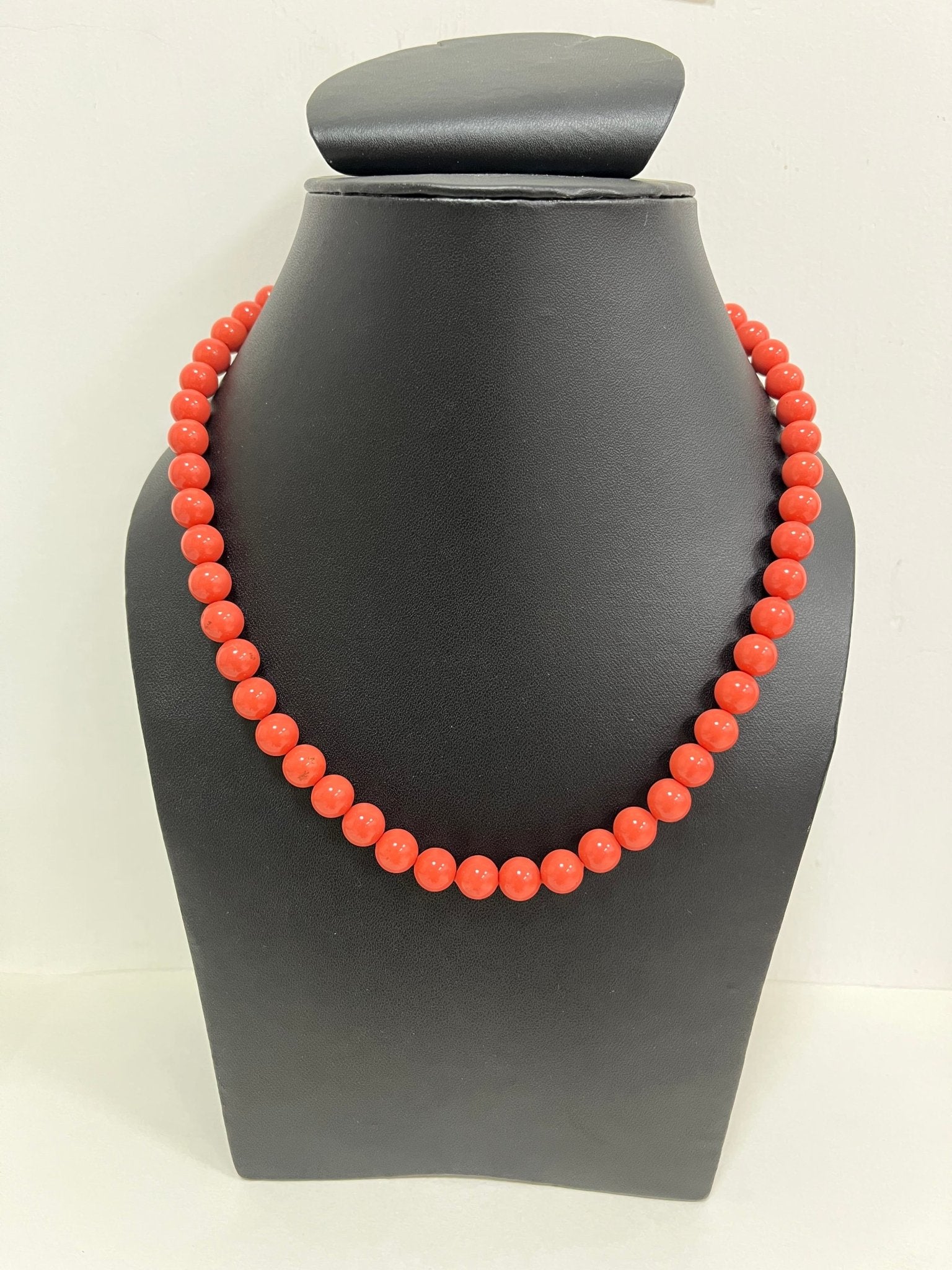 Handmade 8 mm Simulated Red Color Pearl Adjustable Mala Single Strand - Necklace