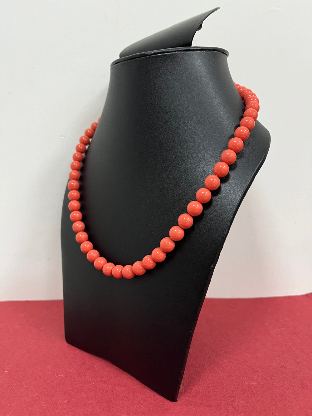 Handmade 8 mm Simulated Red Color Pearl Adjustable Mala Single Strand - Necklace
