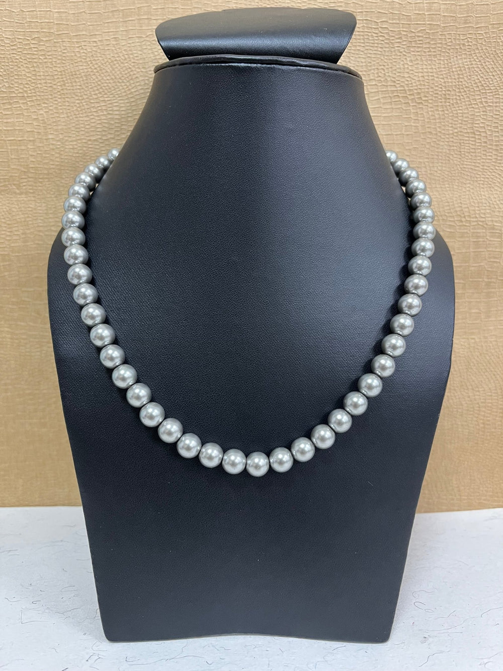Handmade 8 mm Simulated Silver Grey Pearl Adjustable Mala Single Strand - Necklace