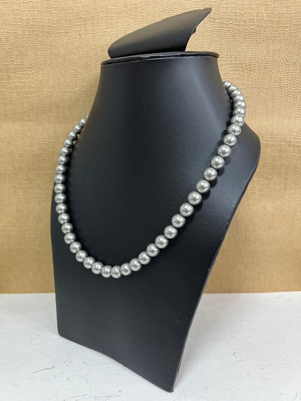 Handmade 8 mm Simulated Silver Grey Pearl Adjustable Mala Single Strand - Necklace