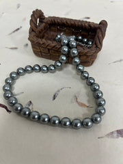 Handmade 8 mm Simulated Silver Grey Pearl Adjustable Mala Single Strand - Necklace