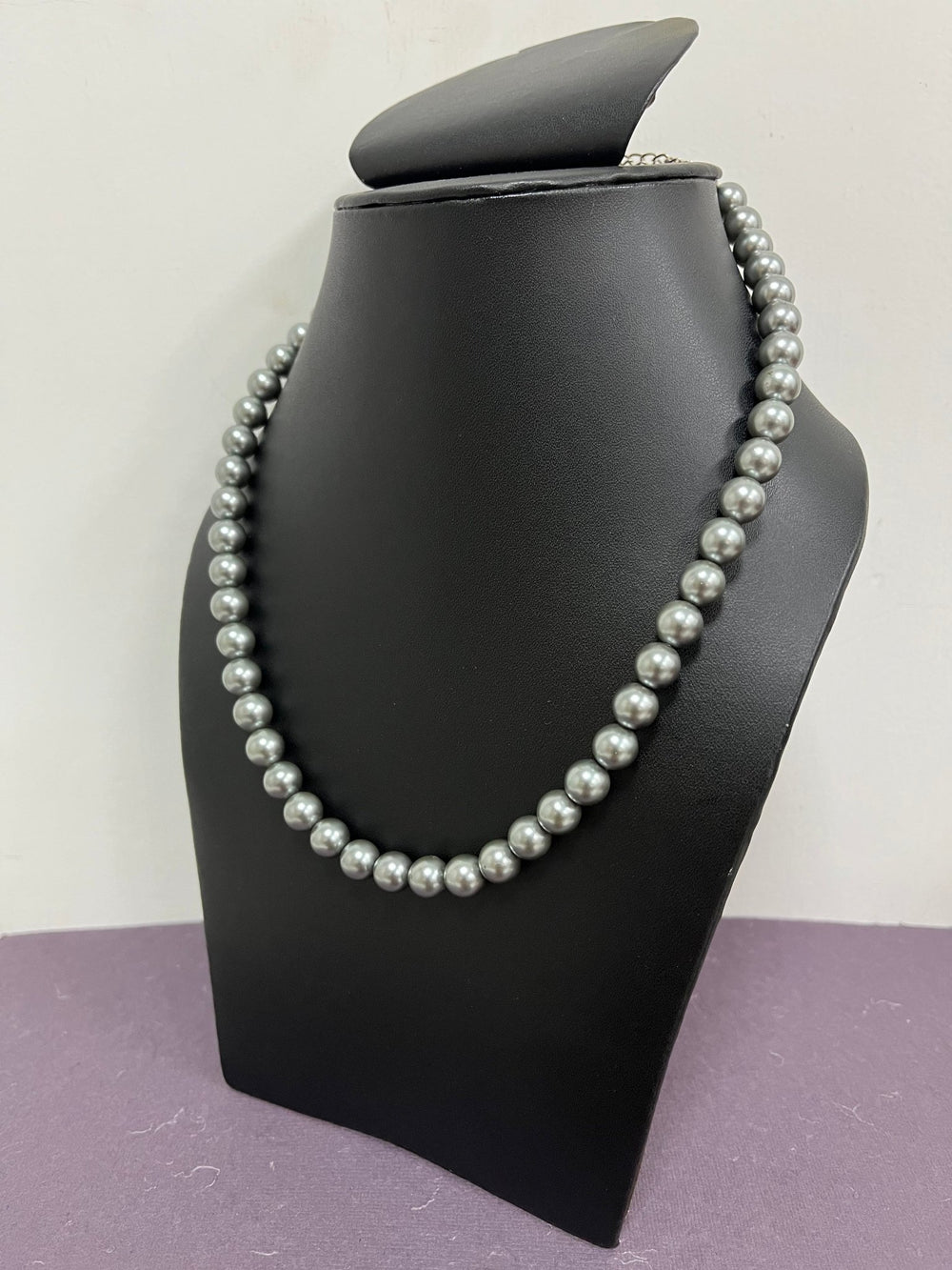 Handmade 8 mm Simulated Sliver Grey Colour Pearl Adjustable Mala Single Strand - Necklace