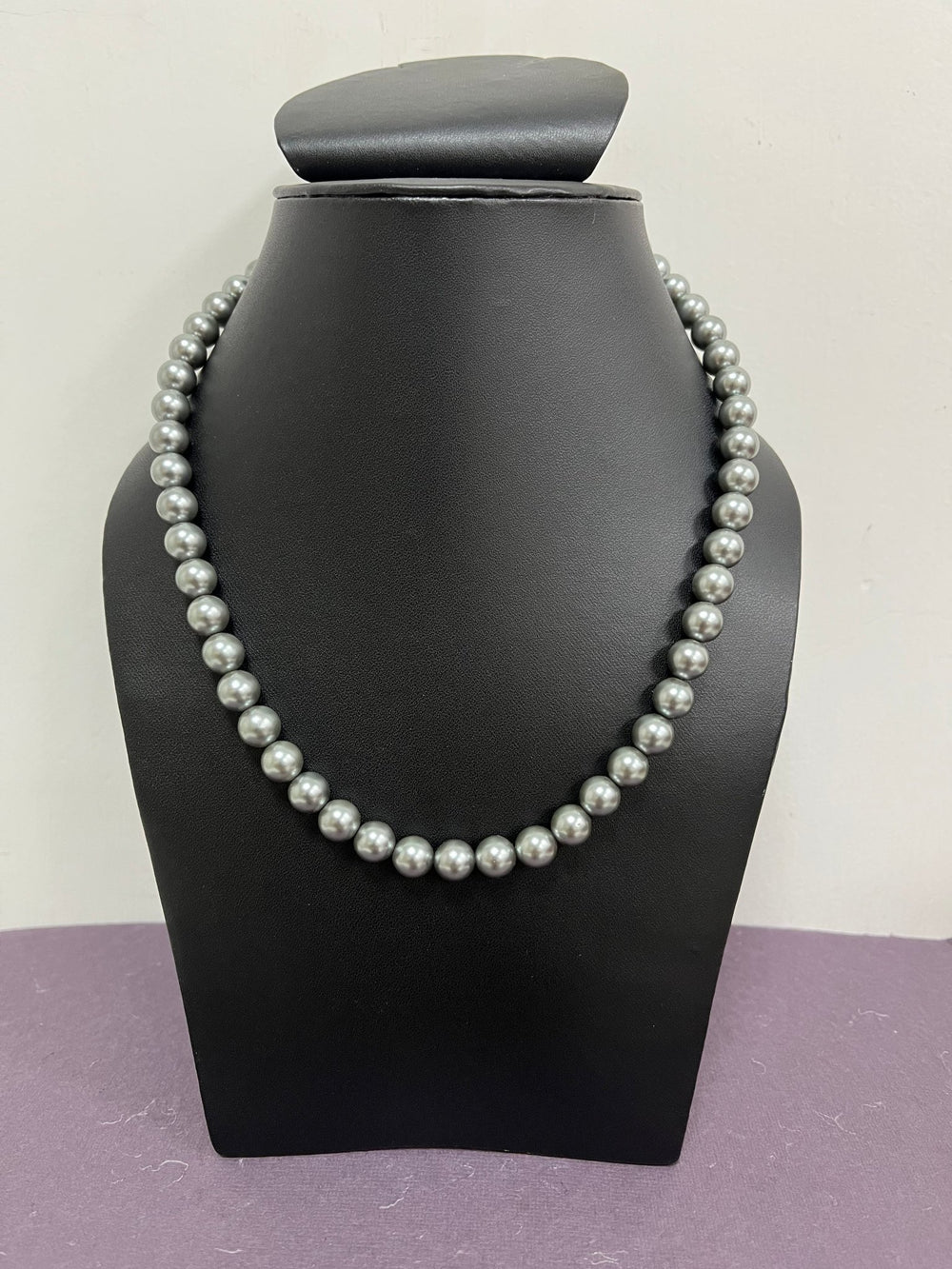 Handmade 8 mm Simulated Sliver Grey Colour Pearl Adjustable Mala Single Strand - Necklace