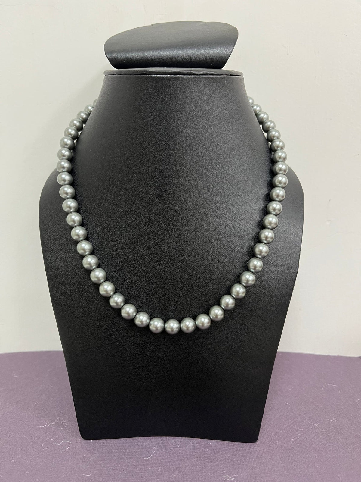Handmade 8 mm Simulated Sliver Grey Colour Pearl Adjustable Mala Single Strand - Necklace