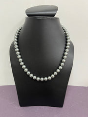 Handmade 8 mm Simulated Sliver Grey Colour Pearl Adjustable Mala Single Strand - Necklace
