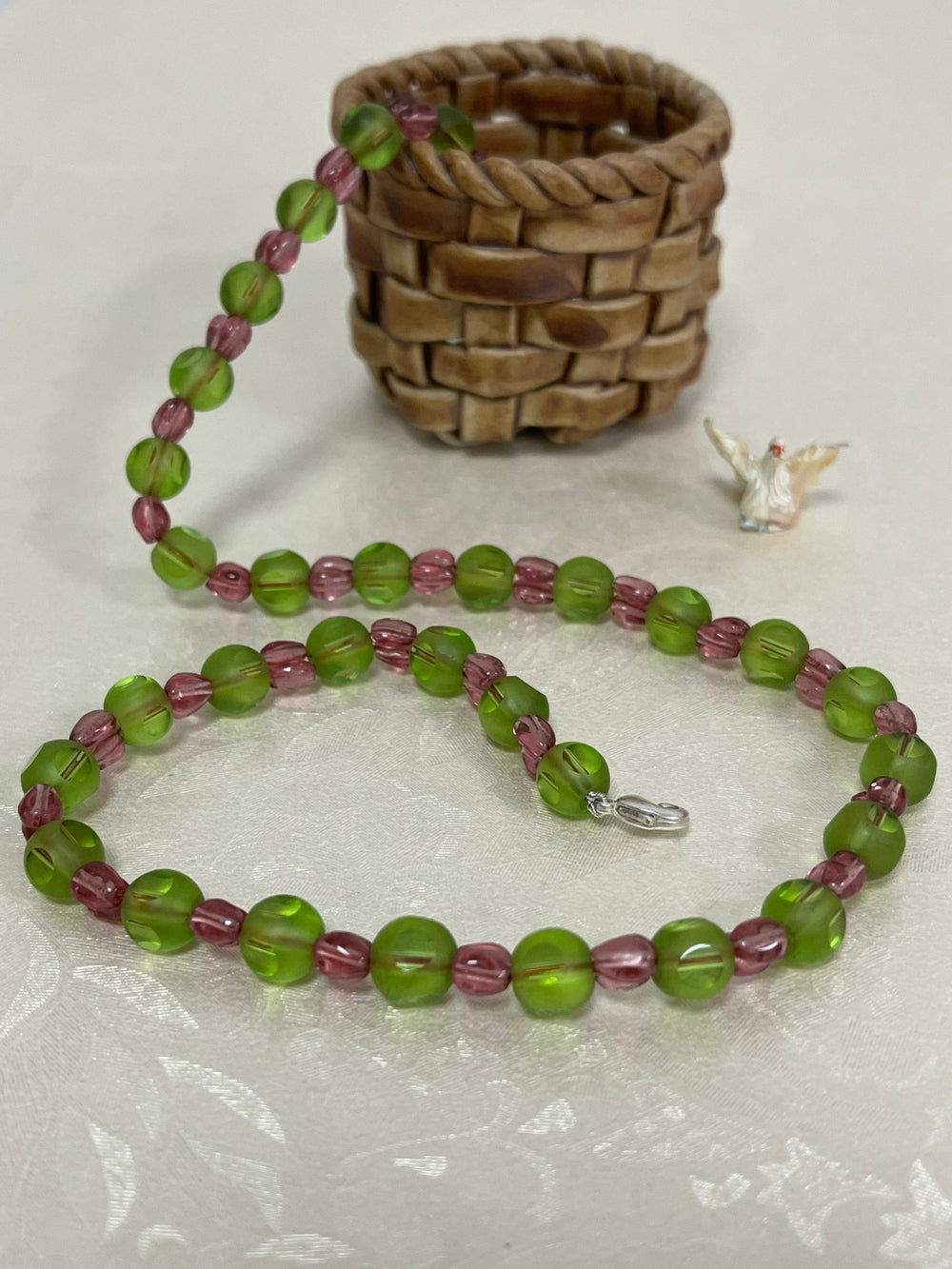 Handmade Simulated Green and Pink Beads Designer Adjustable Mala Single Strand - Necklace