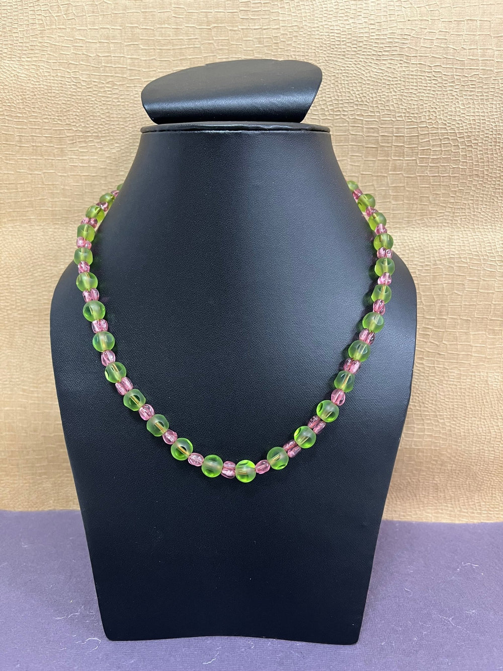 Handmade Simulated Green and Pink Beads Designer Adjustable Mala Single Strand - Necklace