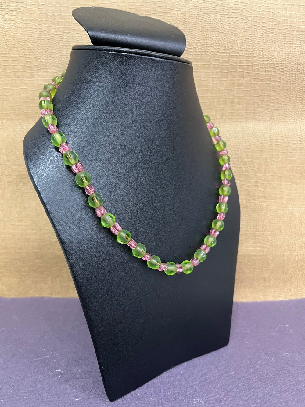 Handmade Simulated Green and Pink Beads Designer Adjustable Mala Single Strand - Necklace
