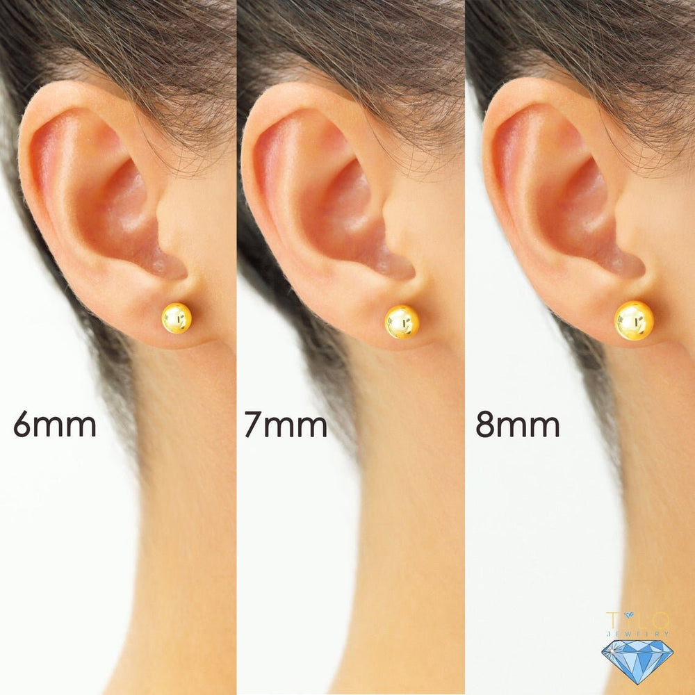 Gold Plated 6 mm Piercing Ball 925 Silver Stud Earrings
