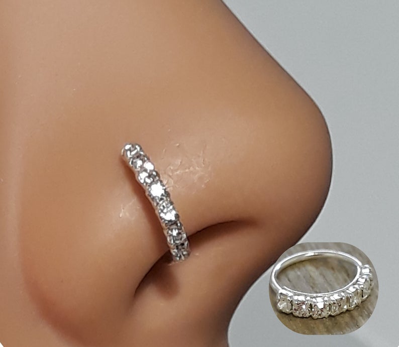 Designer White Cubic Zirconia CZ nose Ring in 92.5 Silver