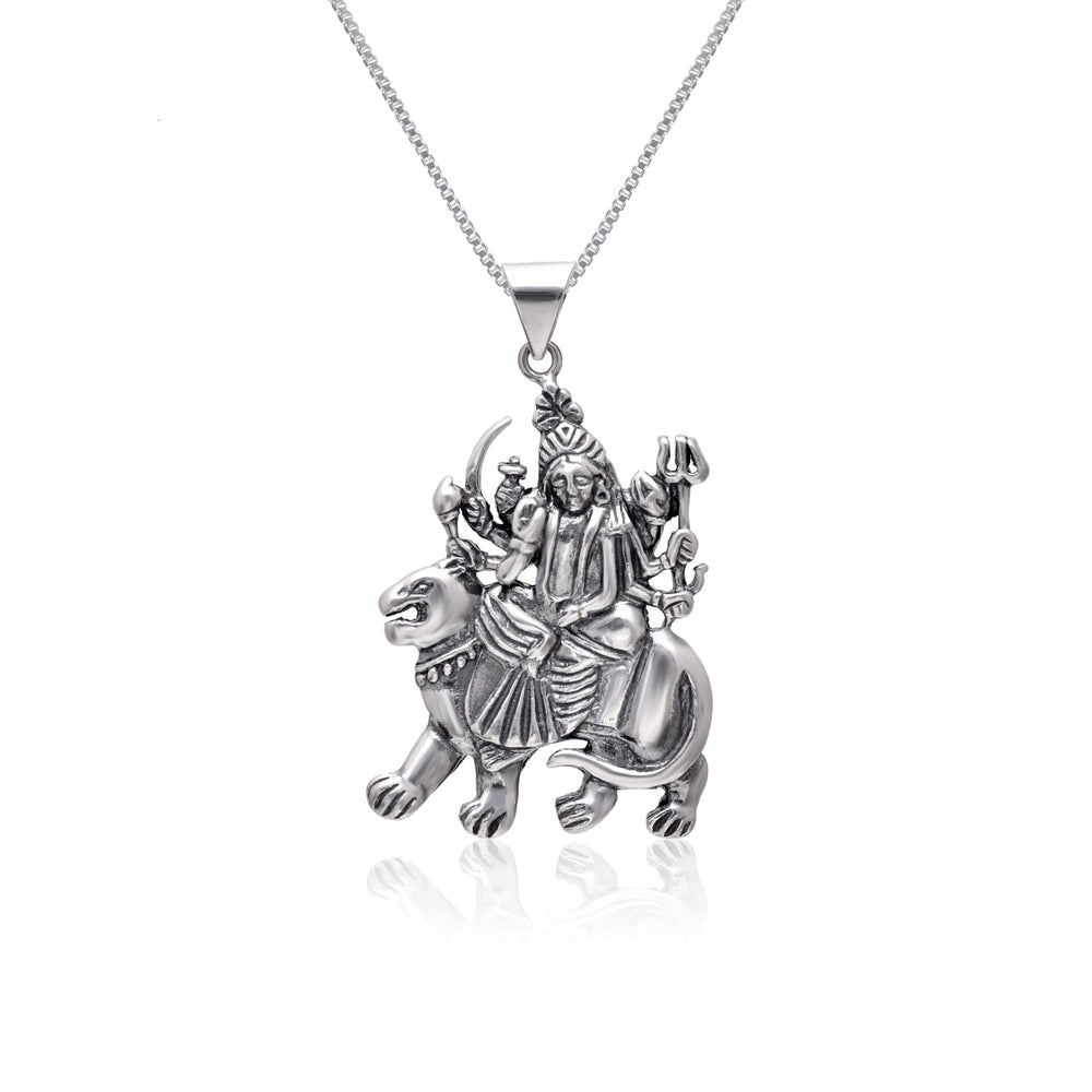 Maa Sherawali 92.5 Sterling Silver Religious Pendant With 18 inch 925 Silver Chain - Pendants