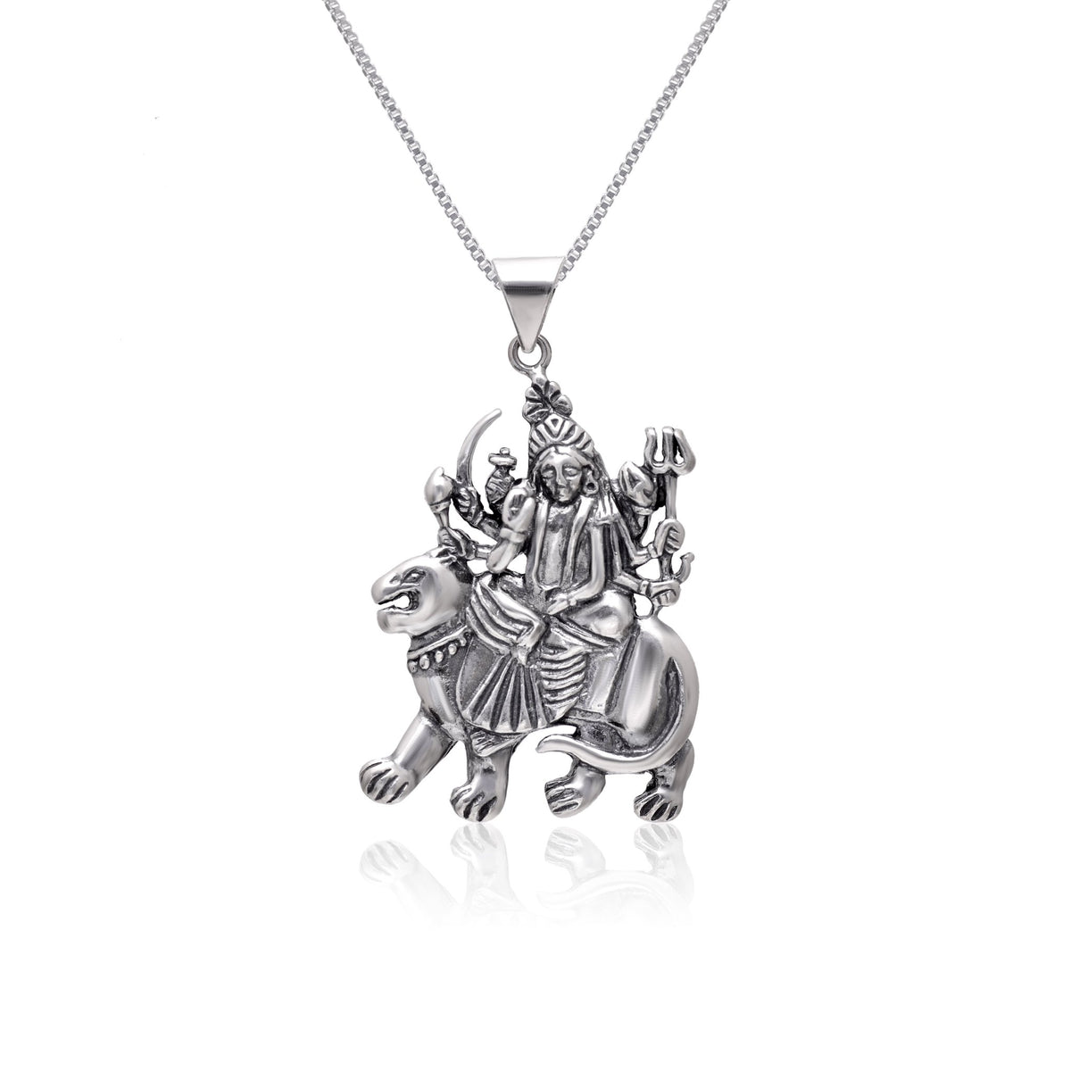Maa Sherawali 92.5 Sterling Silver Religious Pendant With 18 inch 925 Silver Chain - Pendants