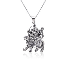 Maa Sherawali 92.5 Sterling Silver Religious Pendant With 18 inch 925 Silver Chain - Pendants