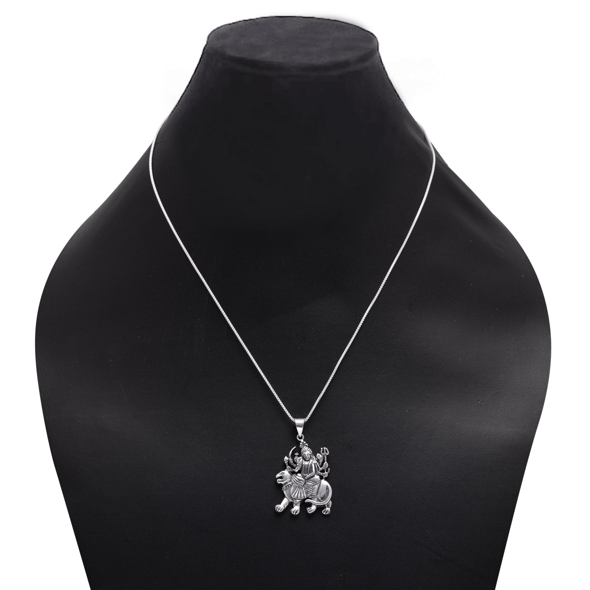 Maa Sherawali 92.5 Sterling Silver Religious Pendant With 18 inch 925 Silver Chain - Pendants