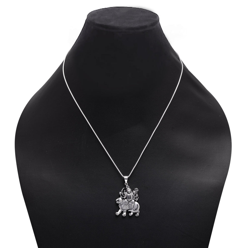 Maa Sherawali 92.5 Sterling Silver Religious Pendant With 18 inch 925 Silver Chain - Pendants