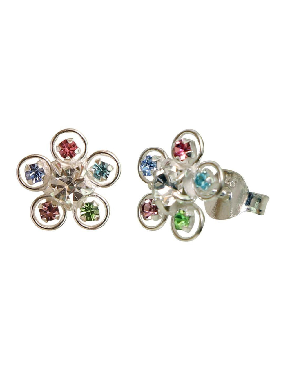Multicolor CZ Flower shape Stud Earrings in 92.5 Silver - Studs