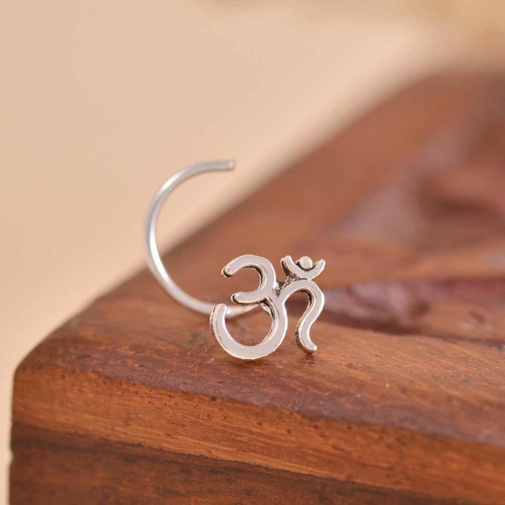 OM Nose Pin with wire in 92.5 Sterling Silver for Women and Girls - Silver Nose Pin