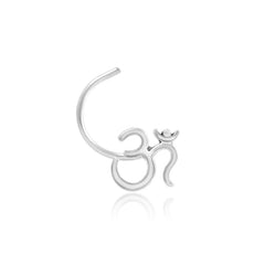 OM Nose Pin with wire in 92.5 Sterling Silver for Women and Girls - Silver Nose Pin
