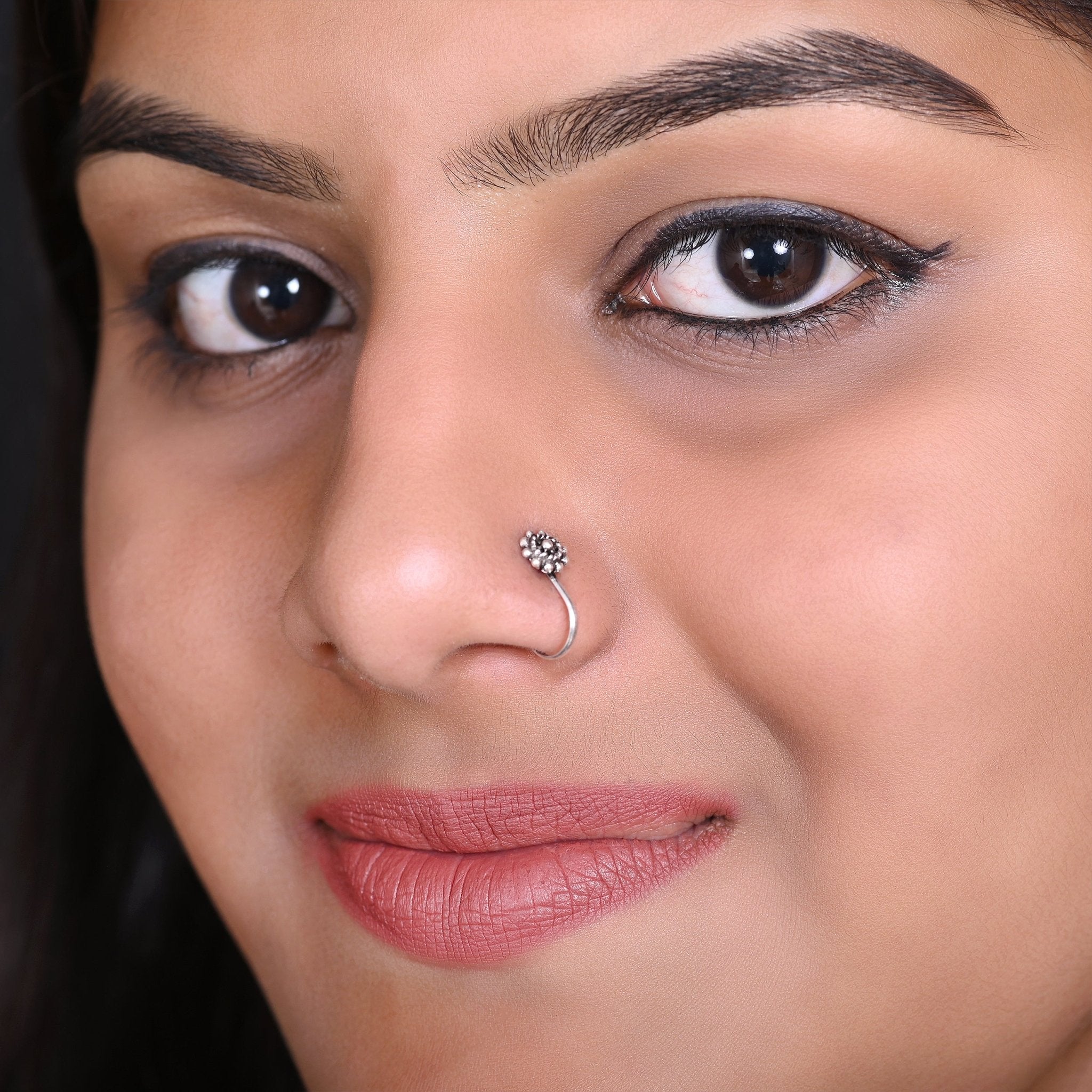 Oxidized Flower Light Weighted Clip on Nose Pin in 92.5 Silver - Silver Clip On Nose Pin
