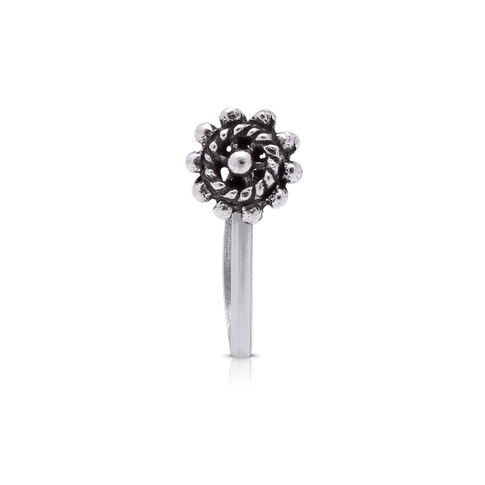 Oxidized Flower Light Weighted Clip on Nose Pin in 92.5 Silver - Silver Clip On Nose Pin