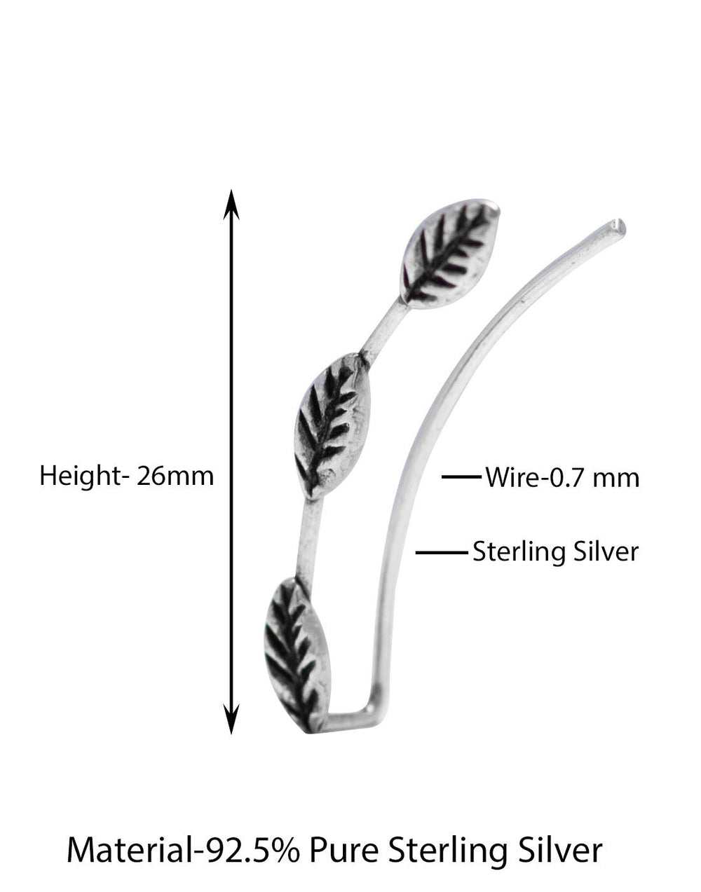 Oxidized Leaf Pair of Ear Climbers Crawlers in 92.5 Silver - Studs