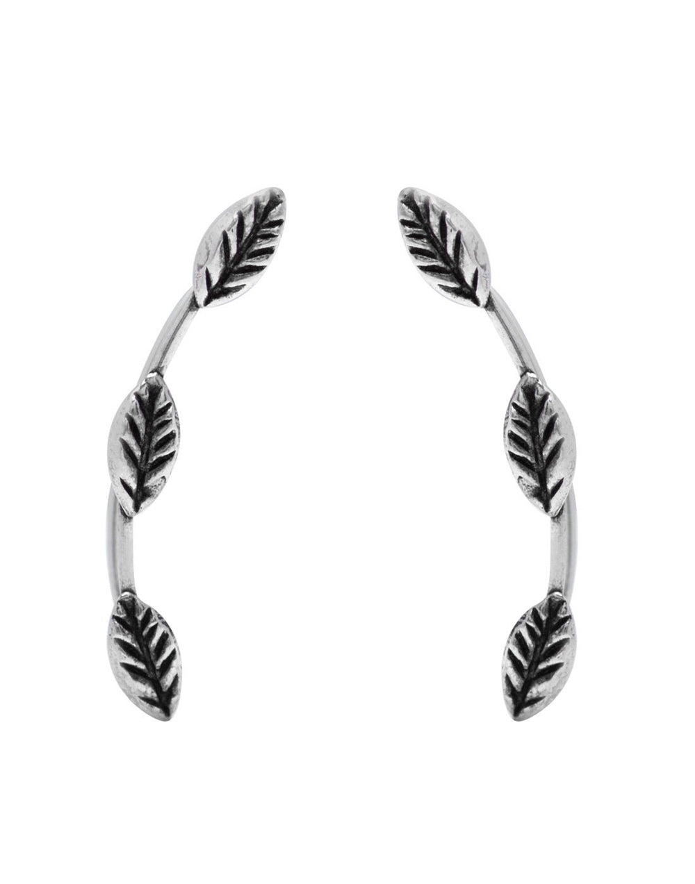 Oxidized Leaf Pair of Ear Climbers Crawlers in 92.5 Silver - Studs