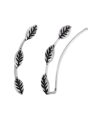 Oxidized Leaf Pair of Ear Climbers Crawlers in 92.5 Silver - Studs