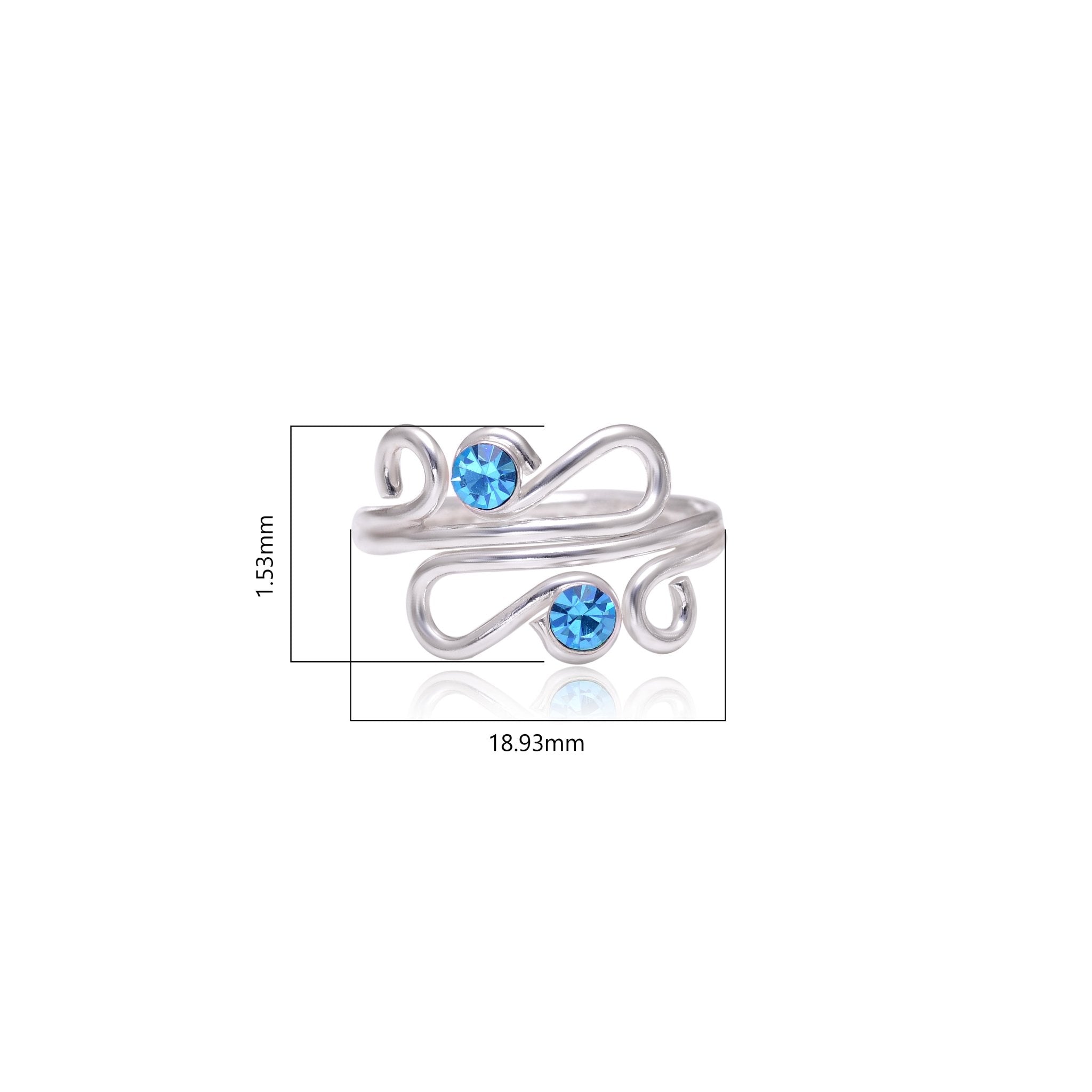 Pair of designer Adjustable Toe rings in Blue Cubic Zirconia in 925 Silver - Toe Rings