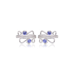 Pair of designer Adjustable Toe rings in Blue Cubic Zirconia in 925 Silver - Toe Rings