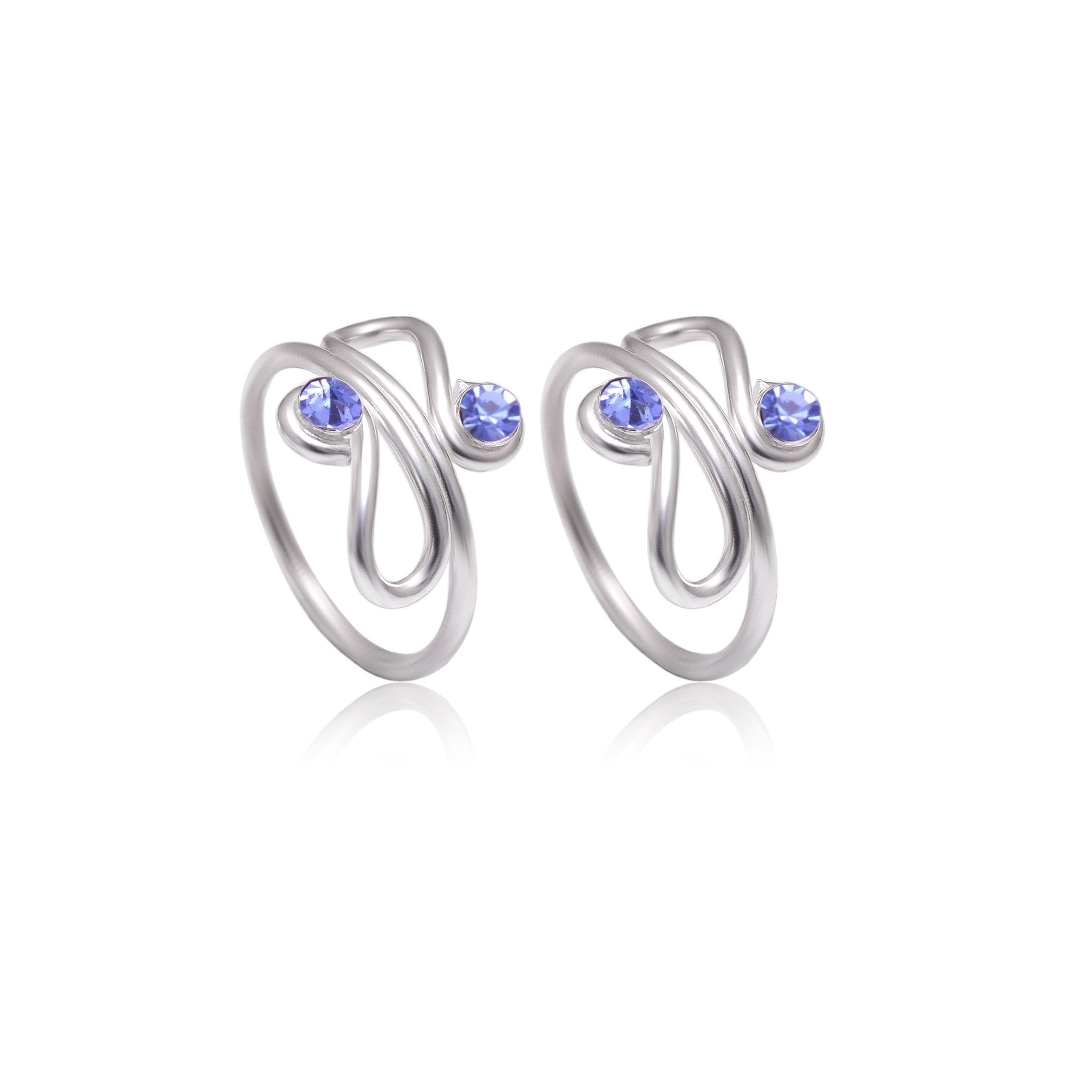 Pair of designer Adjustable Toe rings in Blue Cubic Zirconia in 925 Silver - Toe Rings