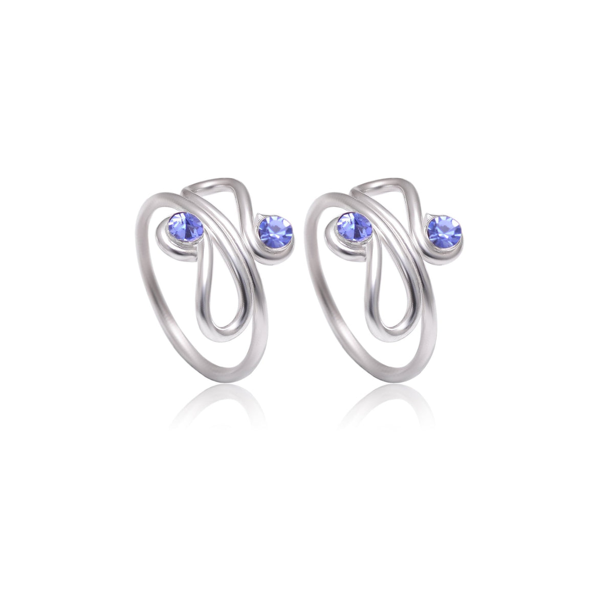 Pair of designer Adjustable Toe rings in Blue Cubic Zirconia in 925 Silver - Toe Rings