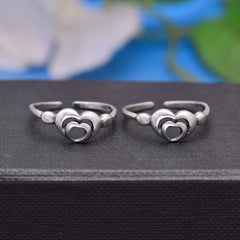 Pair of Designer Heart Oxidized 925 Silver Toe Rings - Toe Rings