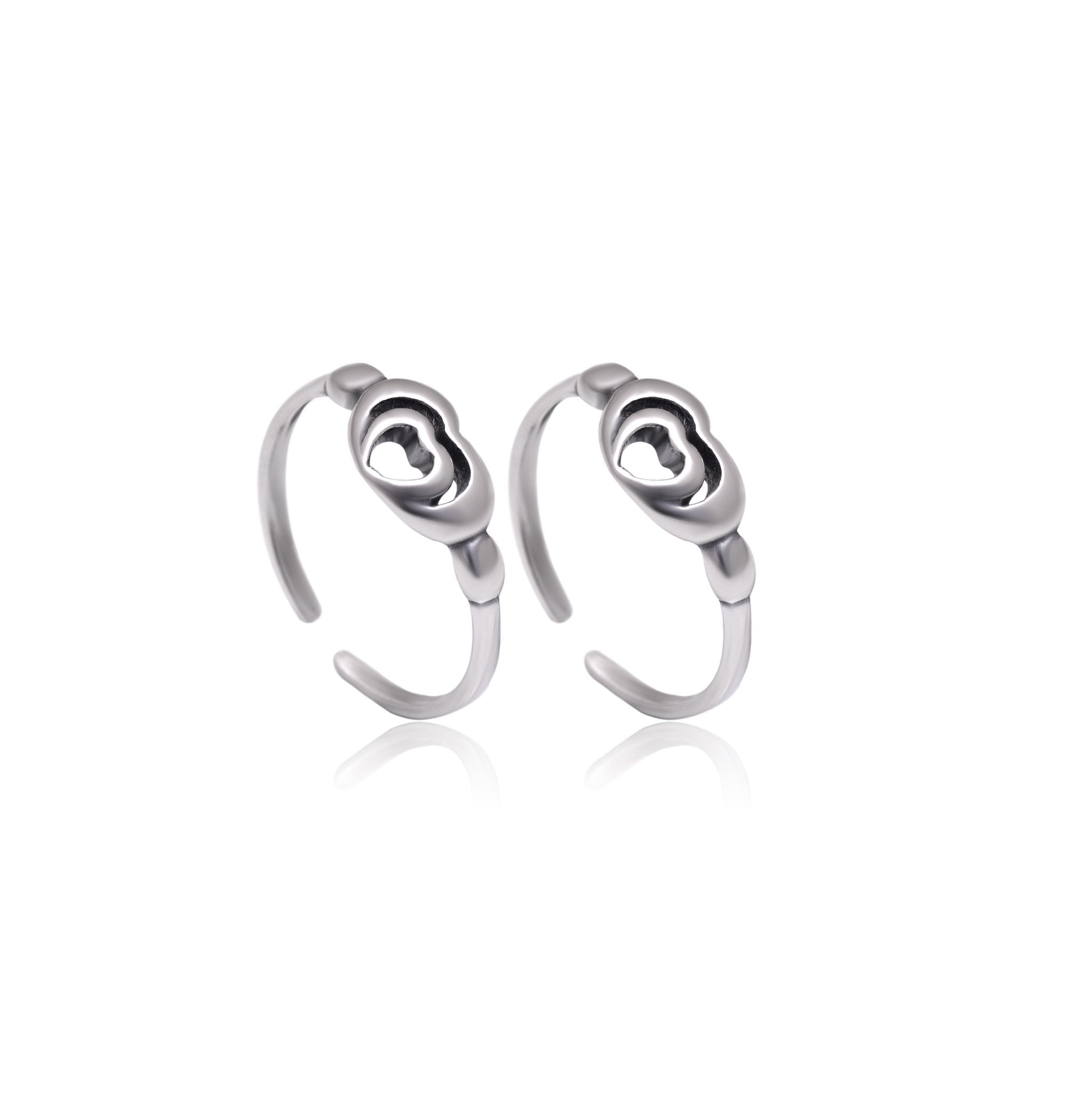 Pair of Designer Heart Oxidized 925 Silver Toe Rings - Toe Rings