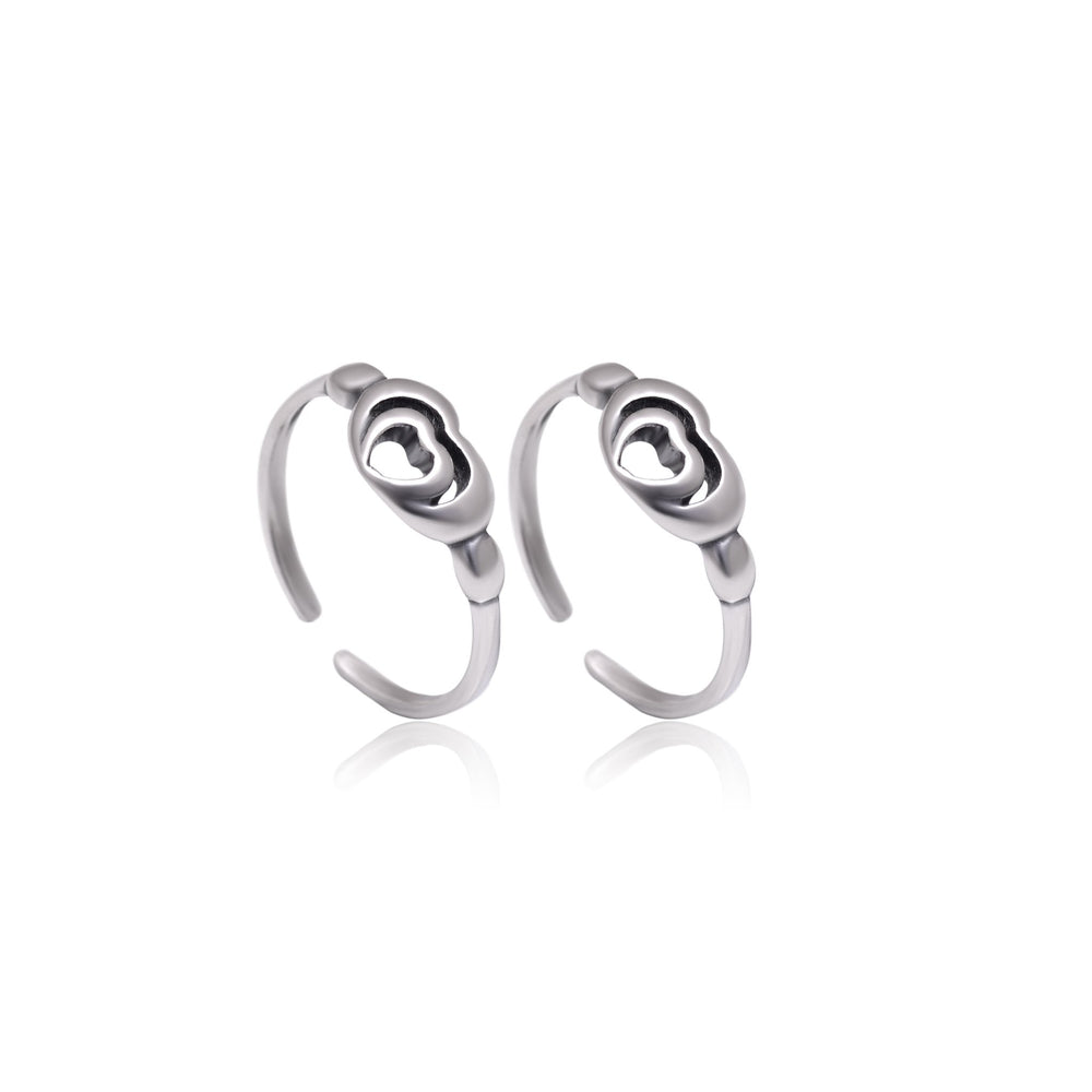 Pair of Designer Heart Oxidized 925 Silver Toe Rings - Toe Rings