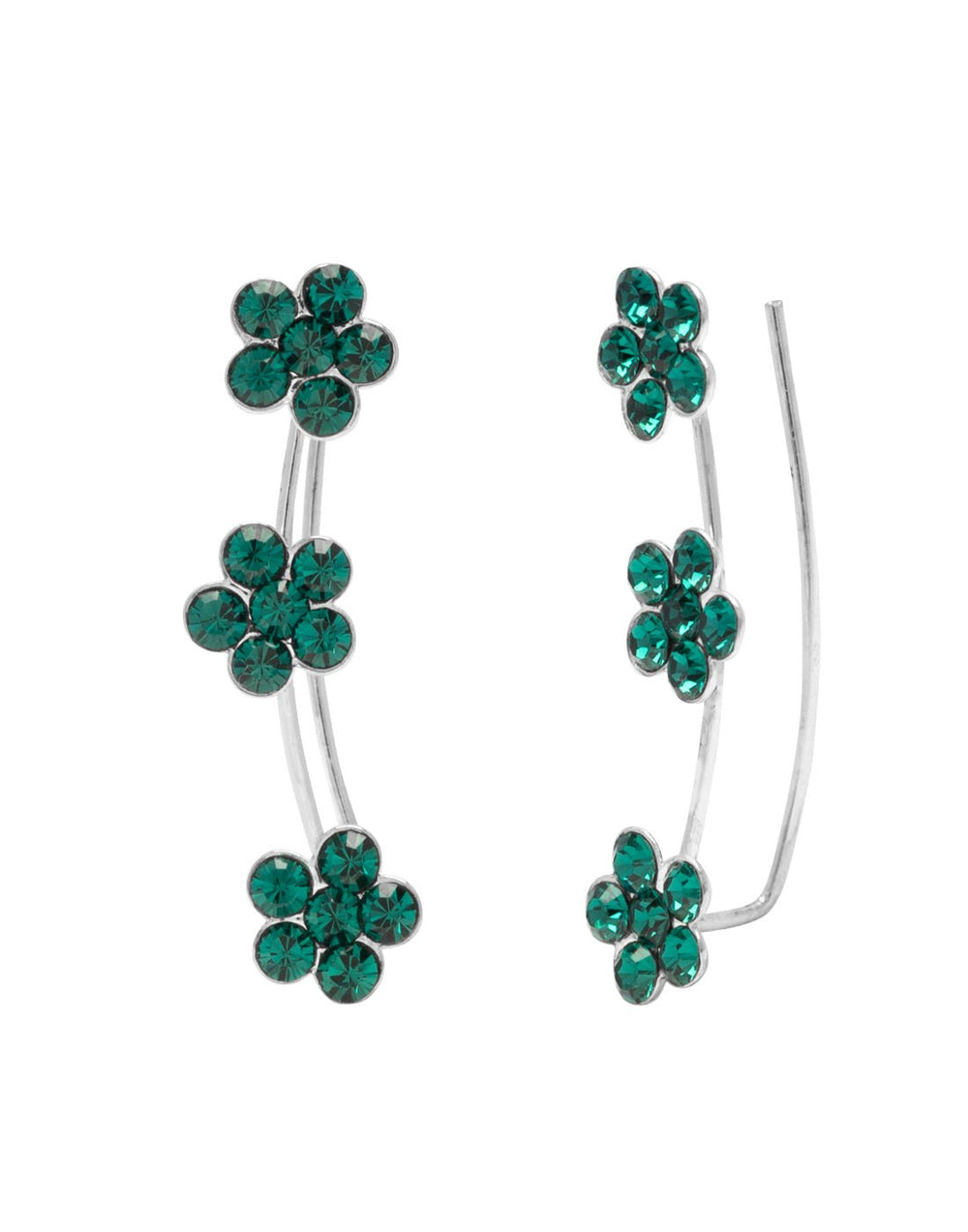 Pair of Ear Climbers Crawlers in 92.5 Silver and Green CZ Stones for Navratri - Studs