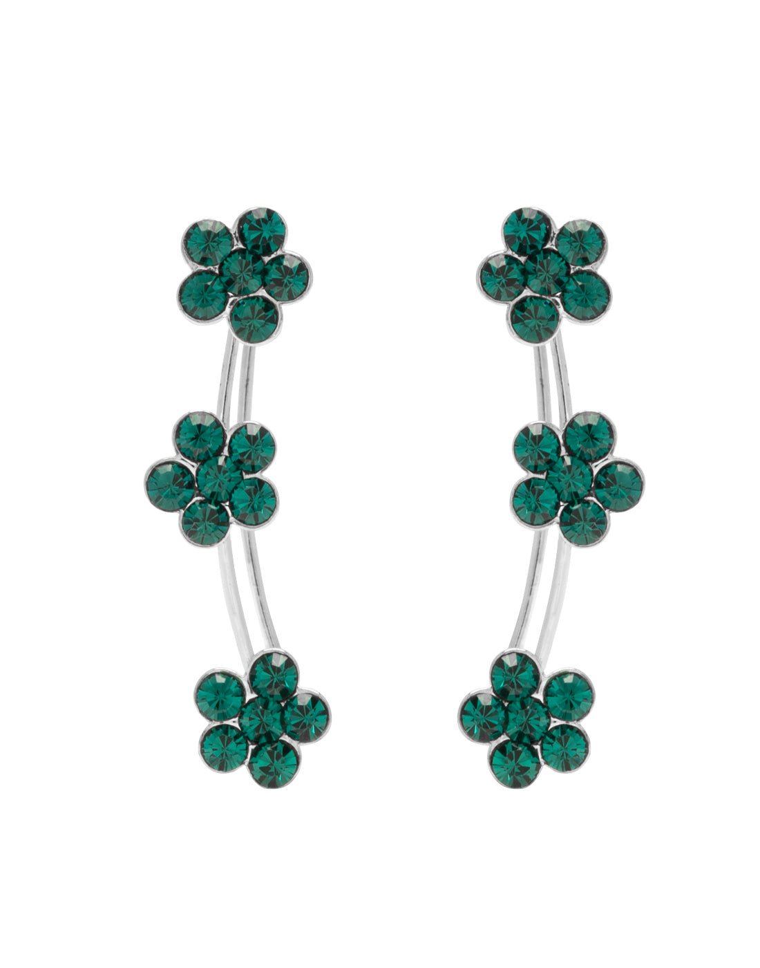 Pair of Ear Climbers Crawlers in 92.5 Silver and Green CZ Stones for Navratri - Studs