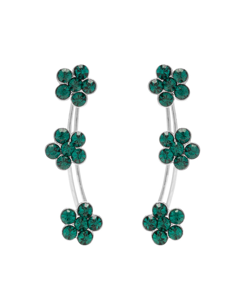 Pair of Ear Climbers Crawlers in 92.5 Silver and Green CZ Stones for Navratri - Studs