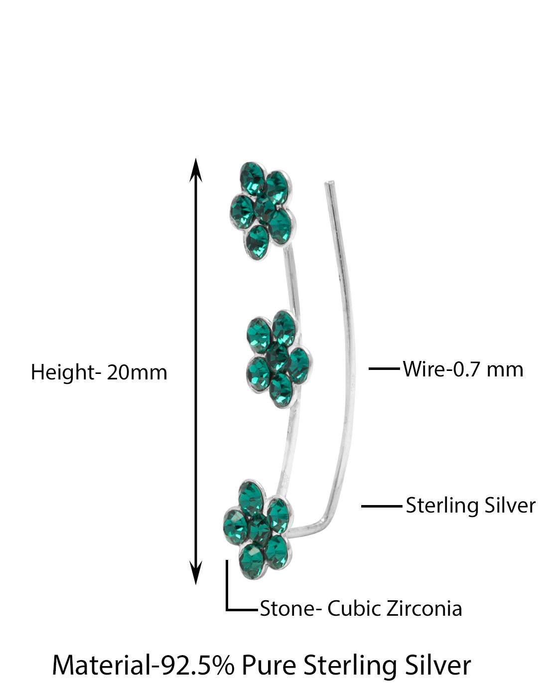 Pair of Ear Climbers Crawlers in 92.5 Silver and Green CZ Stones for Navratri - Studs