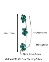 Pair of Ear Climbers Crawlers in 92.5 Silver and Green CZ Stones for Navratri - Studs
