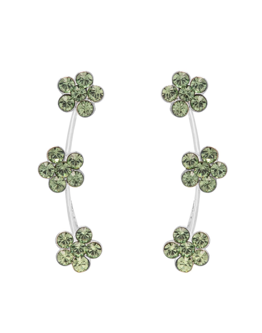 Pair of Ear Climbers Crawlers in 92.5 Silver and Olive Green CZ Stones - Studs