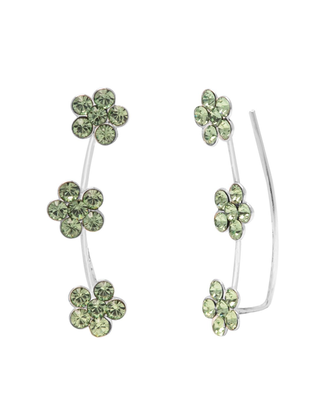 Pair of Ear Climbers Crawlers in 92.5 Silver and Olive Green CZ Stones - Studs