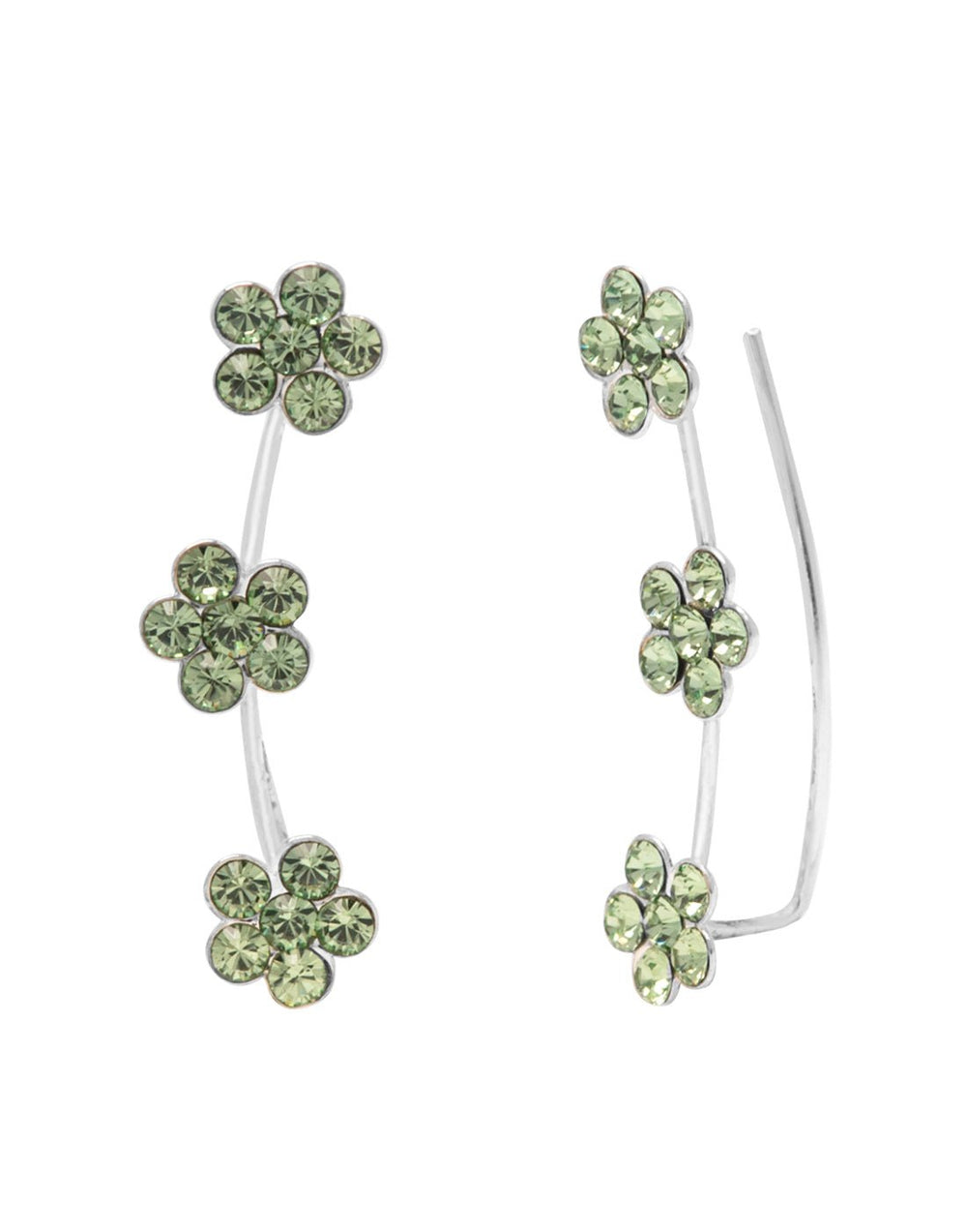 Pair of Ear Climbers Crawlers in 92.5 Silver and Olive Green CZ Stones - Studs