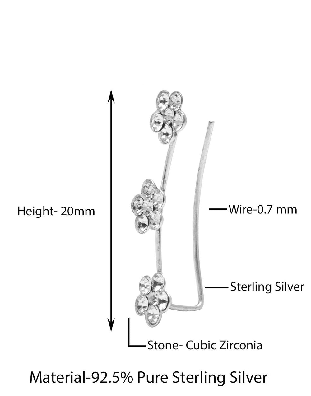 Pair of Ear Climbers Crawlers in 92.5 Silver and White CZ Stones - Studs