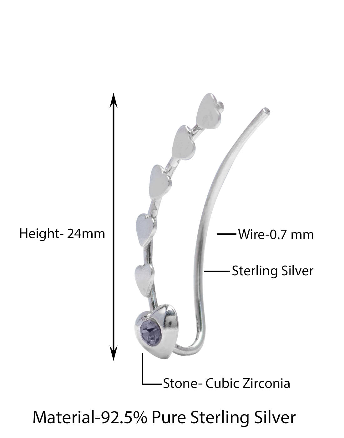 Pair of Ear Climbers Crawlers in 92.5 Silver and White CZ Stones - Studs