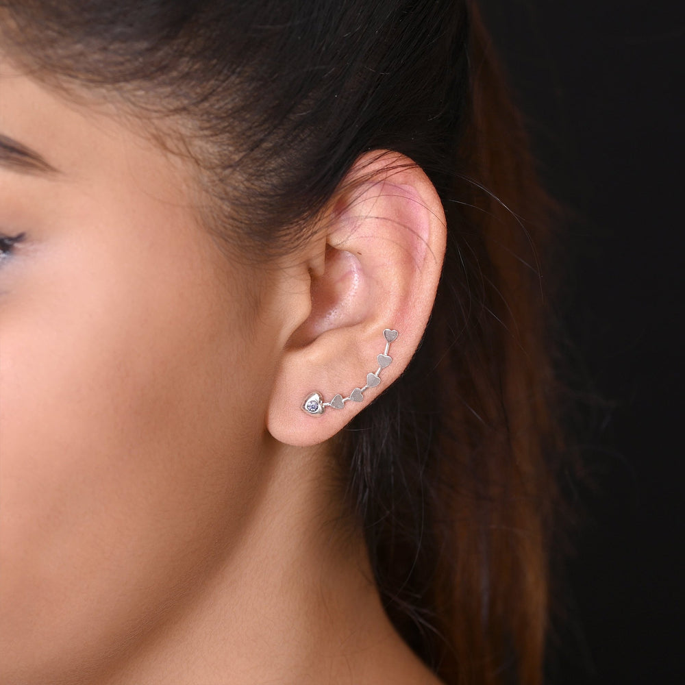 Pair of Ear Climbers Crawlers in 92.5 Silver and White CZ Stones - Studs