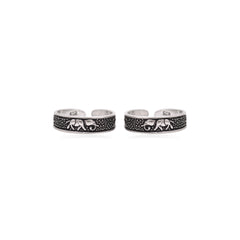 Pair of Elephant Oxidized 925 Silver Toe Rings Bichiya - Toe Rings