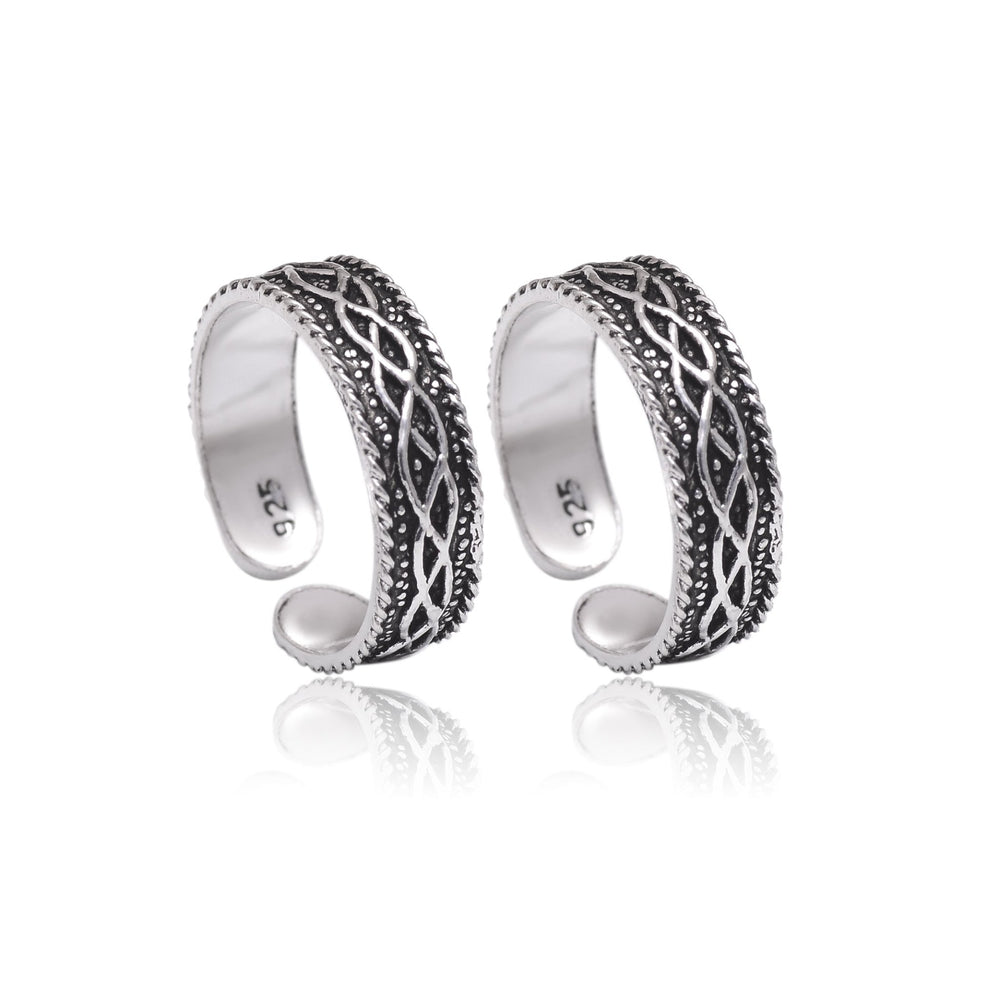 Pair of Stylish Oxidized 925 Silver Toe Rings Bichiya - Toe Rings