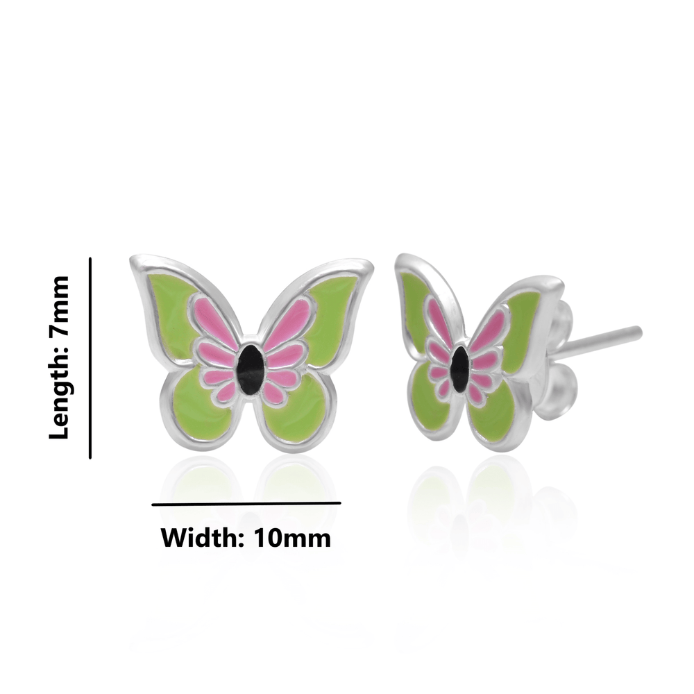 Pure 925 Sterling Silver Cute and Elegant Enamel Butterfly Studs Earrings - Studs